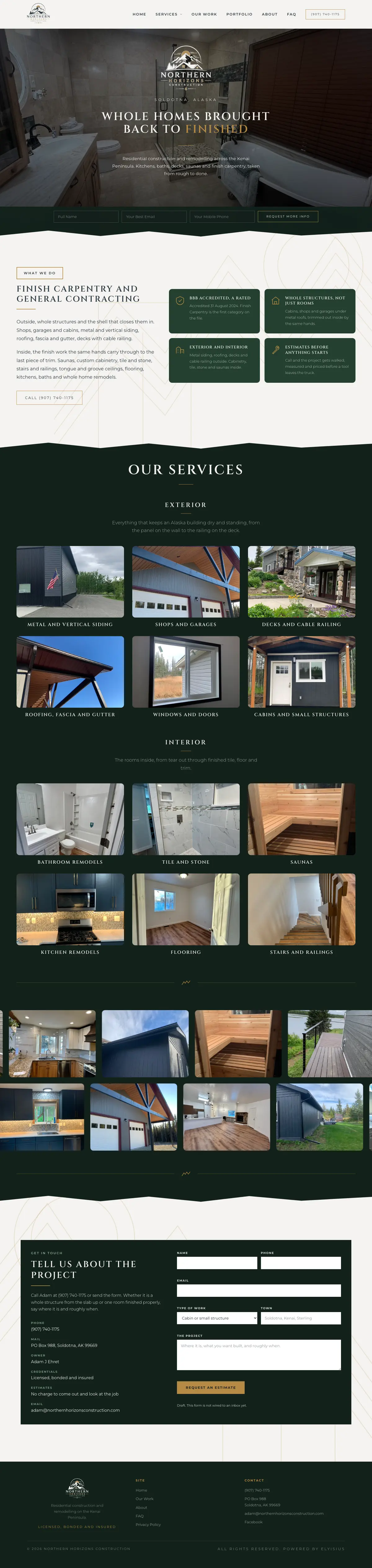 The Northern Horizons Construction homepage, top to bottom