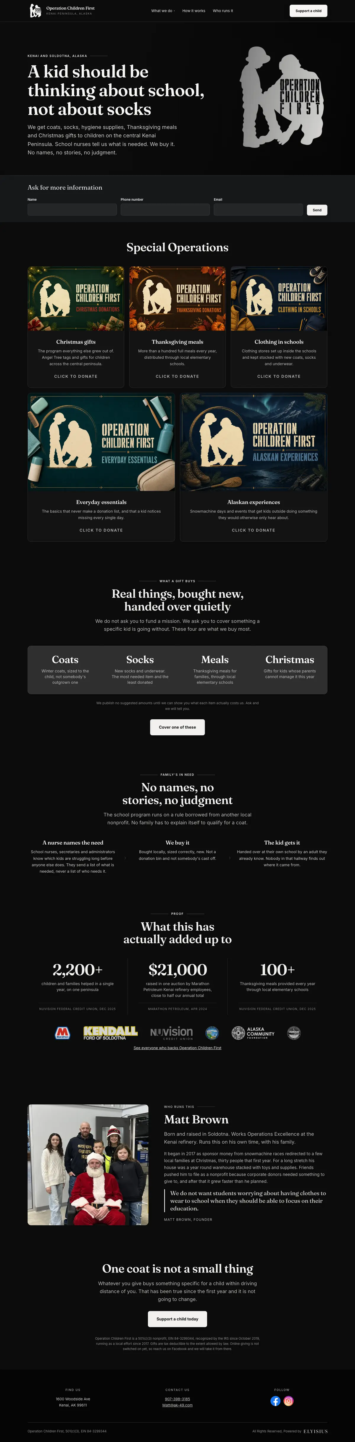 The Operation Children First homepage, top to bottom